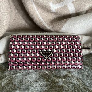 Prada Pink and Black Geometric Wallet Authentic Long Wallet